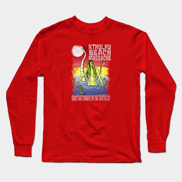 Kthulu Beach Massacre Long Sleeve T-Shirt by Flush Gorden